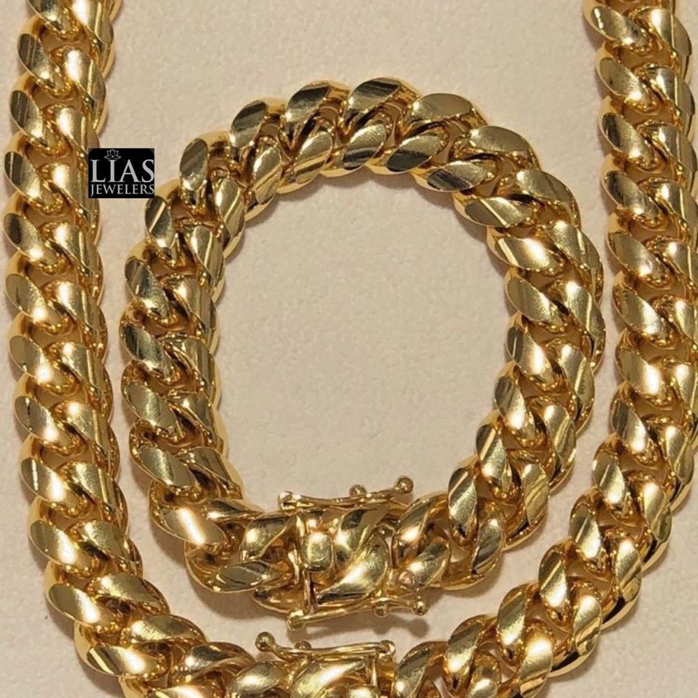 New 18k yellow gold filled Cuban link chain and bracelet set